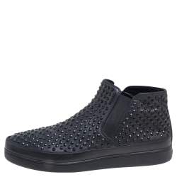 Pre Owned Prada Sport Black Leather Spikes Embellished Slip-On Sneakers Size 41