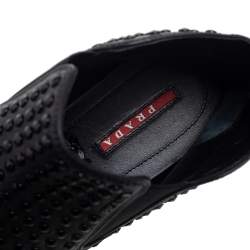 Pre Owned Prada Sport Black Leather Spikes Embellished Slip-On Sneakers Size 41