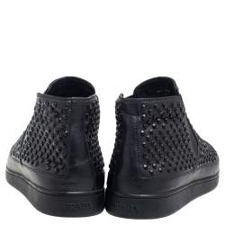 Pre Owned Prada Sport Black Leather Spikes Embellished Slip-On Sneakers Size 41