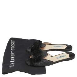 Pre Owned Prada Metallic Glitter and Velvet Flat Bow Slides Size 36.5