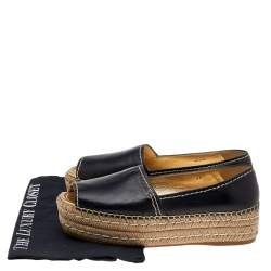 Pre Owned Prada Black Leather Peep Toe Platform Espadrille Flats Size 40