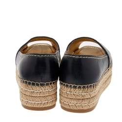 Pre Owned Prada Black Leather Peep Toe Platform Espadrille Flats Size 40