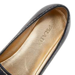 Pre Owned Prada Black Leather Peep Toe Platform Espadrille Flats Size 40