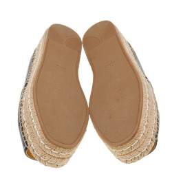 Pre Owned Prada Black Leather Peep Toe Platform Espadrille Flats Size 40