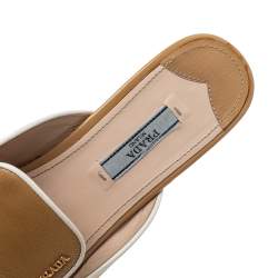 Pre Owned Prada Gold Saffiano Patent Leather Wedge Platform Slide Sandals Size 38