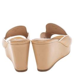 Pre Owned Prada Gold Saffiano Patent Leather Wedge Platform Slide Sandals Size 38