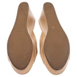 Pre Owned Prada Gold Saffiano Patent Leather Wedge Platform Slide Sandals Size 38