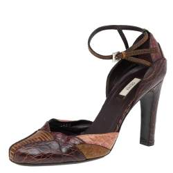 Prada Multicolor Python Leather And Embossed Leather Ankle Strap Sandals Size 38