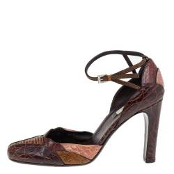 Prada Multicolor Python Leather And Embossed Leather Ankle Strap Sandals Size 38