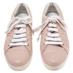 Pre Owned Prada Pink Quilted Leather Low Top Sneaker Size 39.5
