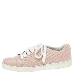 Pre Owned Prada Pink Quilted Leather Low Top Sneaker Size 39.5