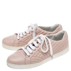 Pre Owned Prada Pink Quilted Leather Low Top Sneaker Size 39.5