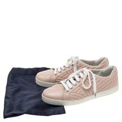 Pre Owned Prada Pink Quilted Leather Low Top Sneaker Size 39.5