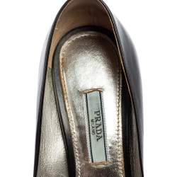 Pre Owned Prada Black Leather Platform Block Heel Pumps Size 36
