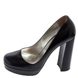 Pre Owned Prada Black Leather Platform Block Heel Pumps Size 36
