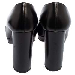 Pre Owned Prada Black Leather Platform Block Heel Pumps Size 36