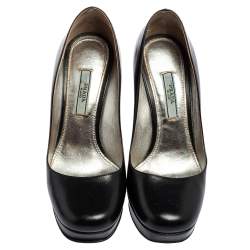 Pre Owned Prada Black Leather Platform Block Heel Pumps Size 36