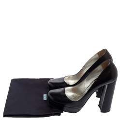 Pre Owned Prada Black Leather Platform Block Heel Pumps Size 36