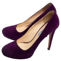Pre Owned Prada Purple Suede Platform Pumps Size 40
