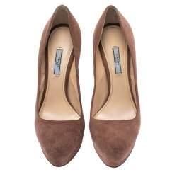 Pre Owned Prada Pale Pink Suede Platform Pumps Size 40