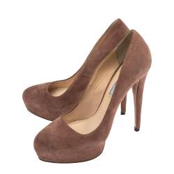 Pre Owned Prada Pale Pink Suede Platform Pumps Size 40