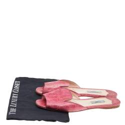 Pre Owned Prada Pink Croc Embossed Leather Flat Sandals Size 39.5
