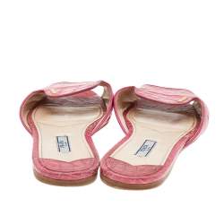 Pre Owned Prada Pink Croc Embossed Leather Flat Sandals Size 39.5