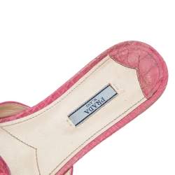 Pre Owned Prada Pink Croc Embossed Leather Flat Sandals Size 39.5