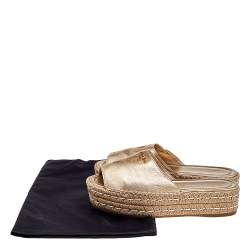 Pre Owned Prada Metallic Gold Leather Platform Espadrilles Size 38
