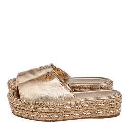Pre Owned Prada Metallic Gold Leather Platform Espadrilles Size 38