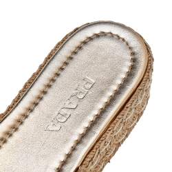 Pre Owned Prada Metallic Gold Leather Platform Espadrilles Size 38