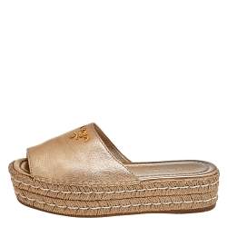 Pre Owned Prada Metallic Gold Leather Platform Espadrilles Size 38