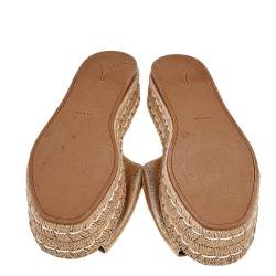 Pre Owned Prada Metallic Gold Leather Platform Espadrilles Size 38