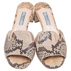 Pre Owned Prada Beige Python Leather Slide Sandals Size 36