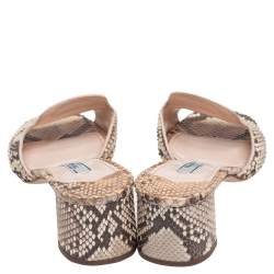 Pre Owned Prada Beige Python Leather Slide Sandals Size 36