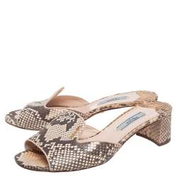 Pre Owned Prada Beige Python Leather Slide Sandals Size 36