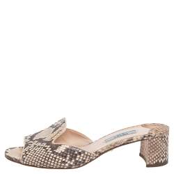 Pre Owned Prada Beige Python Leather Slide Sandals Size 36