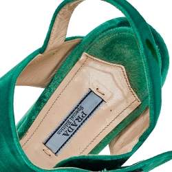 Pre Owned Prada Green Velvet Embellished Ankle Strap Sandals Size 39