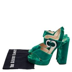 Pre Owned Prada Green Velvet Embellished Ankle Strap Sandals Size 39