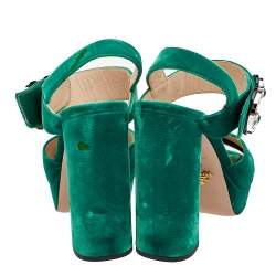 Pre Owned Prada Green Velvet Embellished Ankle Strap Sandals Size 39