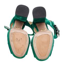 Pre Owned Prada Green Velvet Embellished Ankle Strap Sandals Size 39