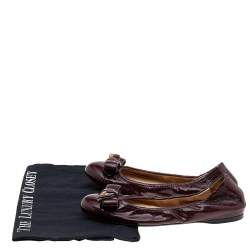 Pre Owned Prada Burgundy Patent Leather Bow Scrunch Ballet Flats Size 36