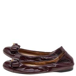 Pre Owned Prada Burgundy Patent Leather Bow Scrunch Ballet Flats Size 36