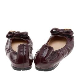 Pre Owned Prada Burgundy Patent Leather Bow Scrunch Ballet Flats Size 36