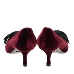 Pre Owned Prada Burgundy/Black Velvet Bow Pointed Toe Pumps Size 37