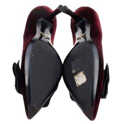 Pre Owned Prada Burgundy/Black Velvet Bow Pointed Toe Pumps Size 37