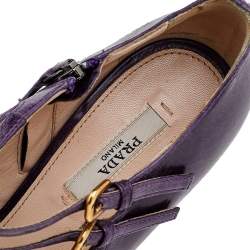 Pre Owned Prada Purple Leather Peep Toe Platform Ankle Strap Sandals Size 36