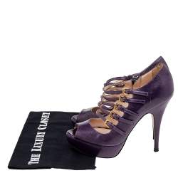 Pre Owned Prada Purple Leather Peep Toe Platform Ankle Strap Sandals Size 36