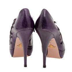 Pre Owned Prada Purple Leather Peep Toe Platform Ankle Strap Sandals Size 36