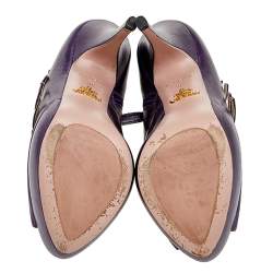 Pre Owned Prada Purple Leather Peep Toe Platform Ankle Strap Sandals Size 36